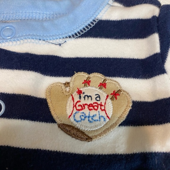 Infant 3 month short sleeve onsies blue stripes baseball themed set of 2 - Picture 6 of 10